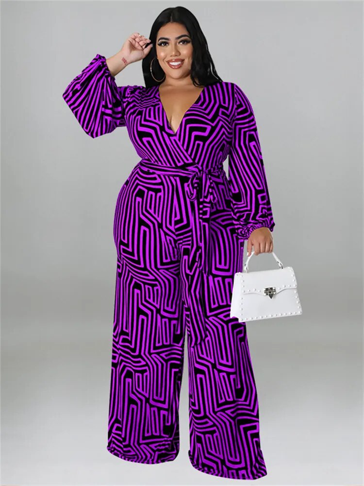 Wmstar Plus Size Women Print Jumpsuit Summer One Piece Printed Lace Up Casual Wide Leg Bodysuit Hot Sale Wholesale Dropshipping