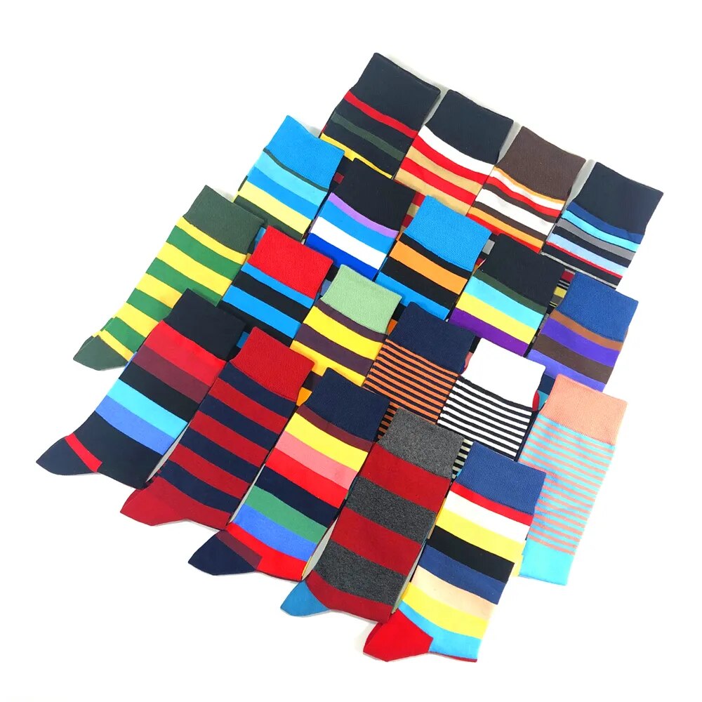 Men's Socks New High Quality Brand Classic Striped Socks Combed cotton Colorful Happy Fashion Casual harajuku Socks Men