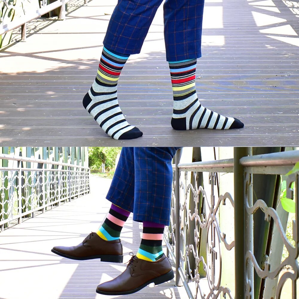 Men's Socks New High Quality Brand Classic Striped Socks Combed cotton Colorful Happy Fashion Casual harajuku Socks Men