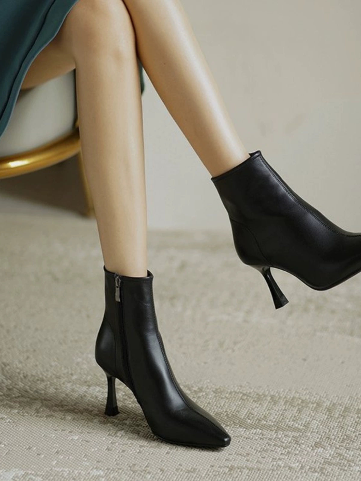 2023 Autumn and Winter Pointed Real Soft Leather Niche High-Heel Boots