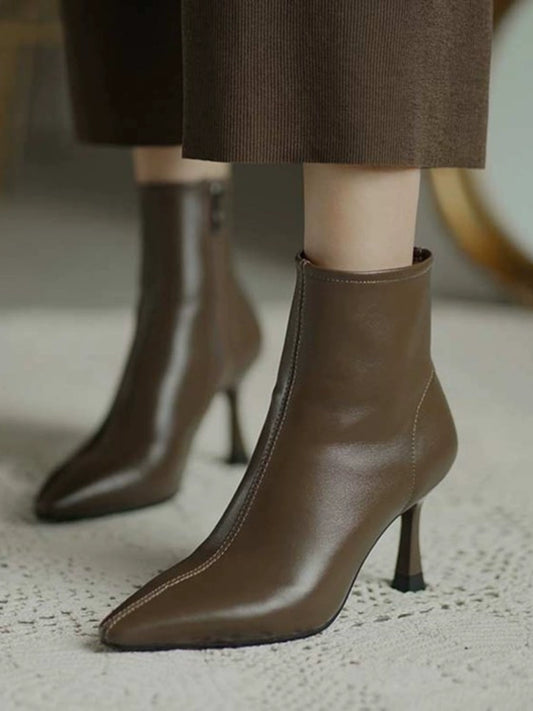 2023 Autumn and Winter Pointed Real Soft Leather Niche High-Heel Boots