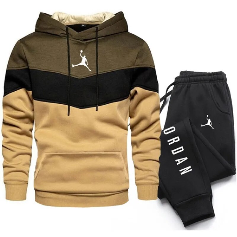 Men's Hoodies Sets Fashion Splicing Hooded Sweatshirt + Sweatpants 2PCS Outfits Streetwear Tracksuit Male Spring Autumn Clothes