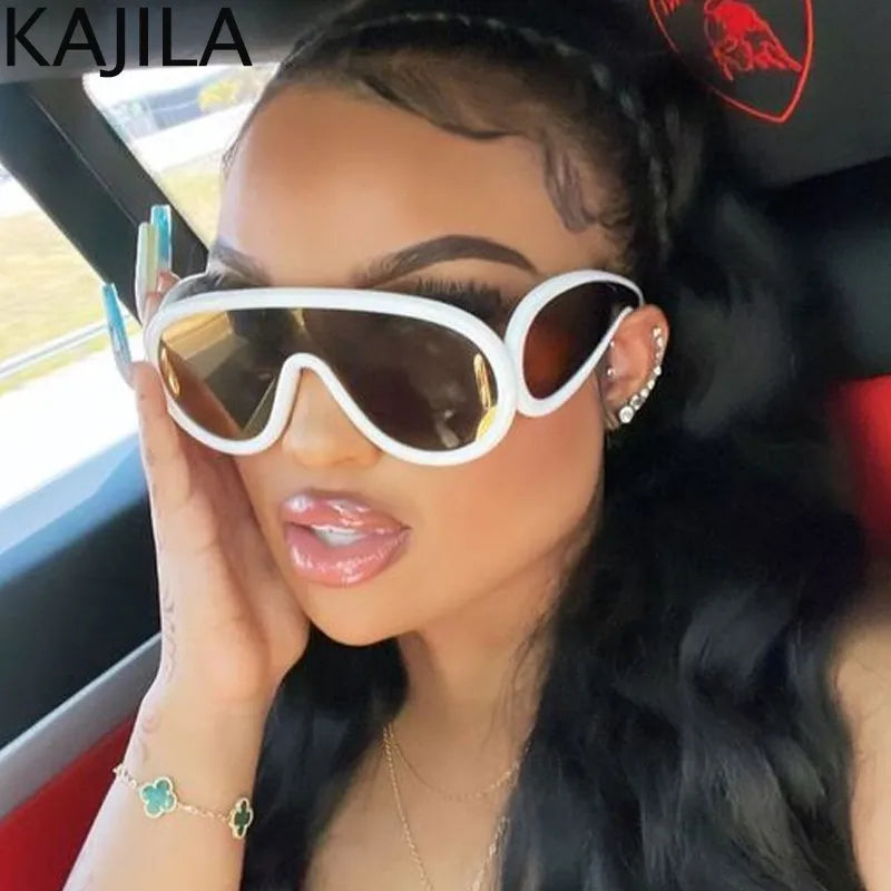 Y2K Punk Sports Sunglasses Women Men One-Piece Sun Glasses for Ladies 2023 Luxury Brand Oversized Steampunk Eyewear Goggle UV400