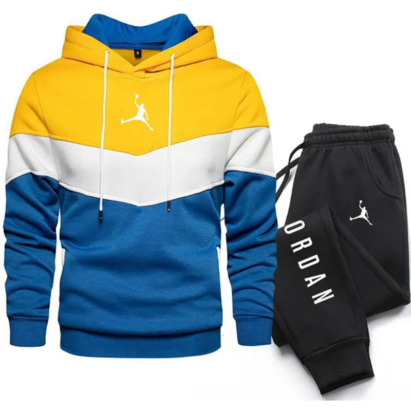 Men's Hoodies Sets Fashion Splicing Hooded Sweatshirt + Sweatpants 2PCS Outfits Streetwear Tracksuit Male Spring Autumn Clothes