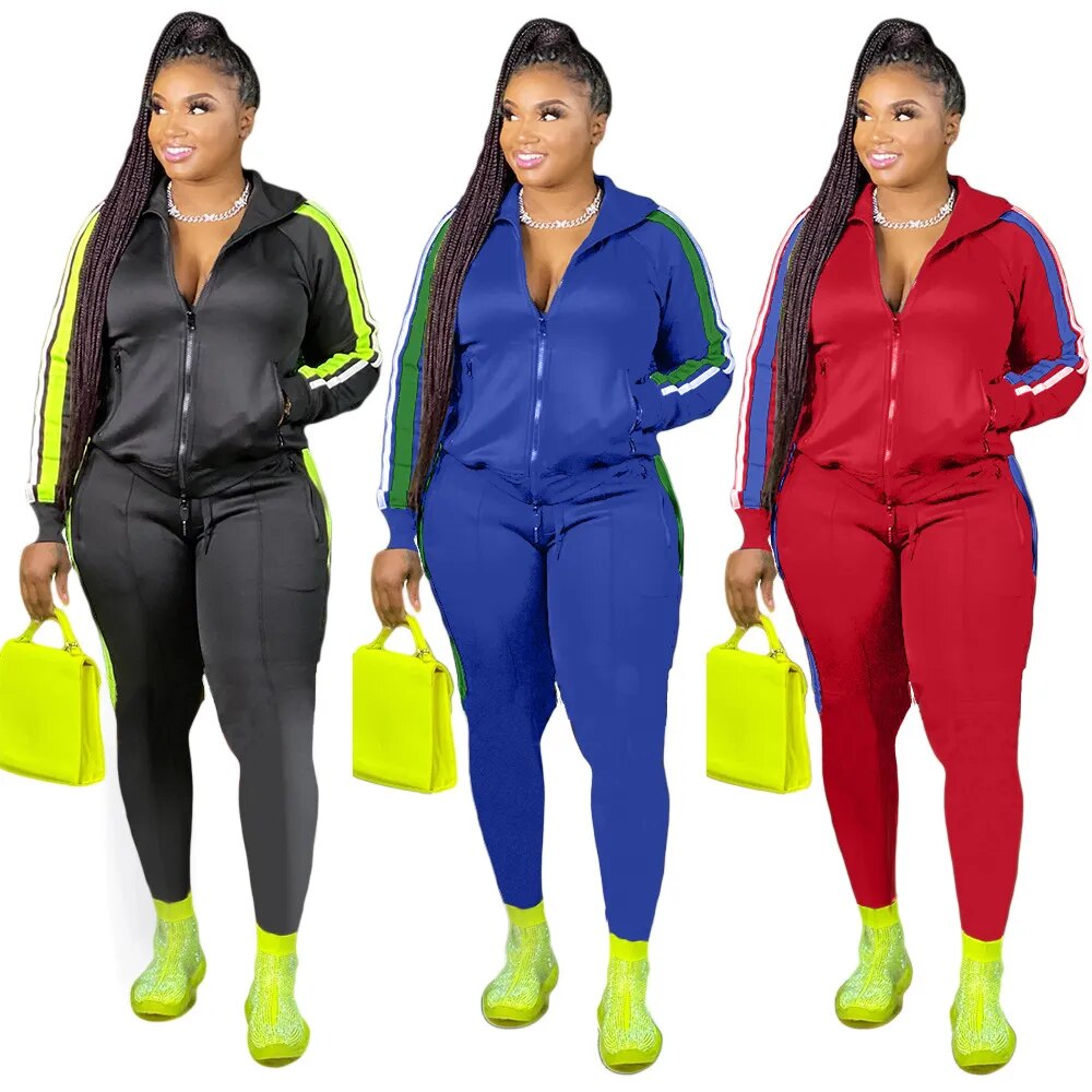 2022 Plus Size S-4XL 2 Piece Set Women Fall Clothes Sweatsuit Joggers Outfit Zip Top Sweatpants Tracksuit Wholesale Dropshipping