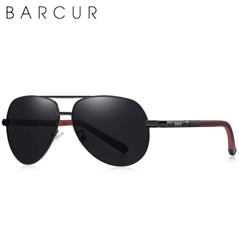 BARCUR Aluminum Vintage Men's Sunglasses -Full Black Gray T